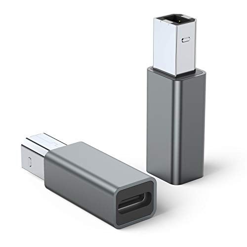 QianLink USB C Female to Printer Male Adapter (2-Pack), USB Type C to USB B Convert Connector Support Data Sync Compatible with Brother HP Canon Lexmark Epson Dell Xerox Samsung etc and Piano DAC (Grey) - Image 1