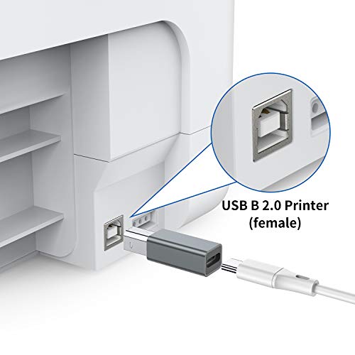 QianLink USB C Female to Printer Male Adapter (2-Pack), USB Type C to USB B Convert Connector Support Data Sync Compatible with Brother HP Canon Lexmark Epson Dell Xerox Samsung etc and Piano DAC (Grey) - Image 4