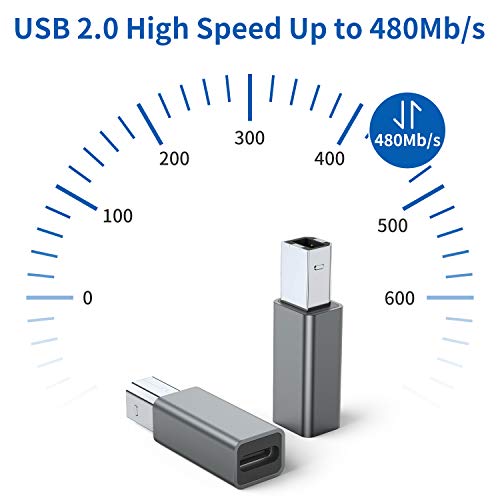 QianLink USB C Female to Printer Male Adapter (2-Pack), USB Type C to USB B Convert Connector Support Data Sync Compatible with Brother HP Canon Lexmark Epson Dell Xerox Samsung etc and Piano DAC (Grey) - Image 5