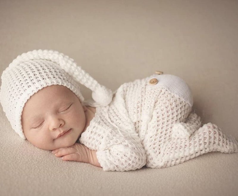 Vedory Fashion Newborn Boys Girls Baby Photo Shoot Props Outfits Crochet Clothes Long Tail Hat Pants Photography Props (milk white) - Image 2