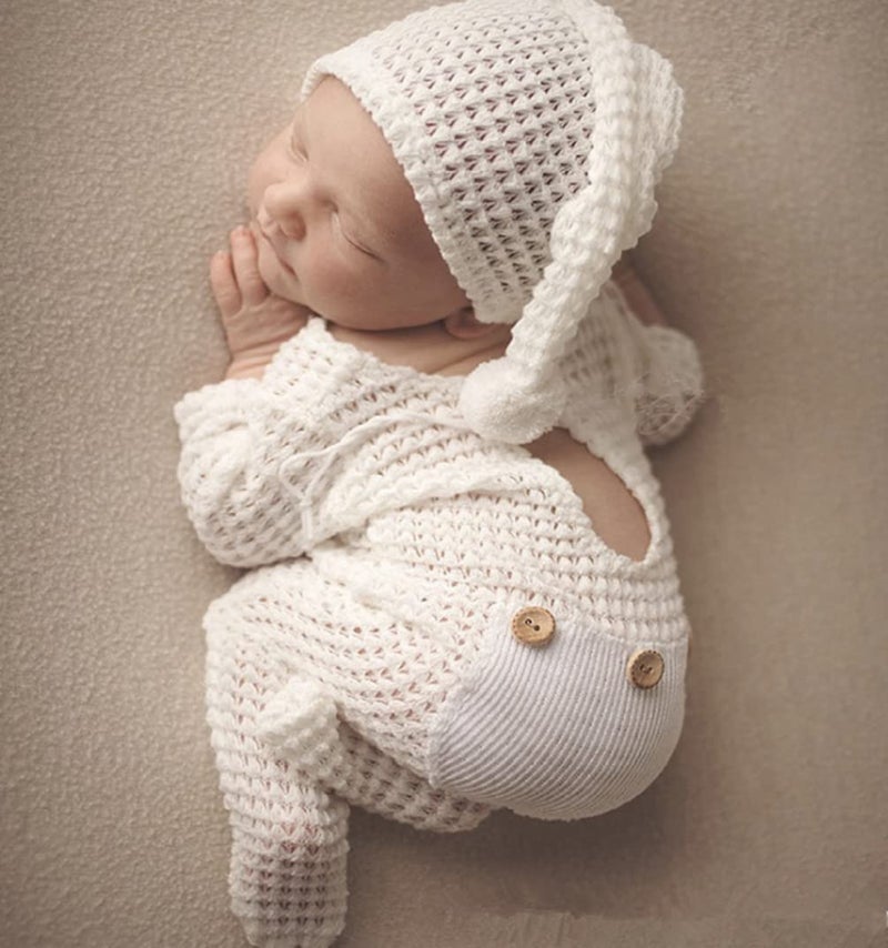 Vedory Fashion Newborn Boys Girls Baby Photo Shoot Props Outfits Crochet Clothes Long Tail Hat Pants Photography Props (milk white) - Image 3