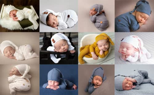Vedory Fashion Newborn Boys Girls Baby Photo Shoot Props Outfits Crochet Clothes Long Tail Hat Pants Photography Props (milk white) - Image 5