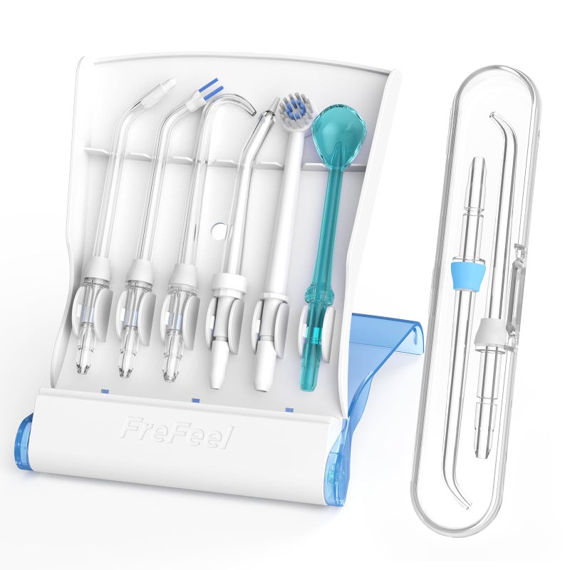 FreFeel Replacement Heads for Waterpik, Replacement Picks for Water Pik Water Flosser (8 Tips Combo + Storage Case + Travel Case) - Image 1