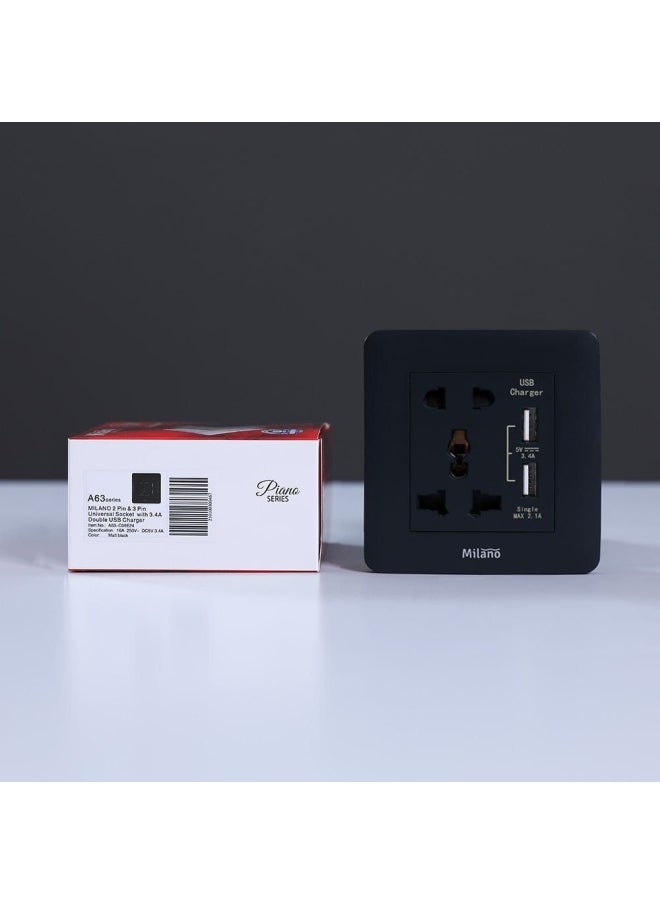 DANUBE HOME - Milano 16A Single Universal Socket With Dual Usb - Image 1
