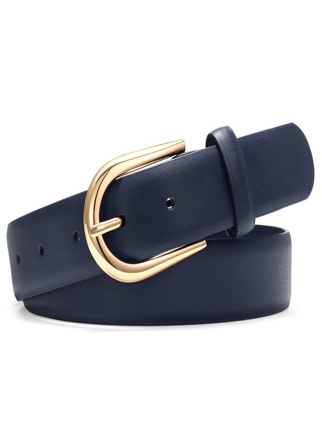 SANSTHS Women Belt for Jeans Pants Fashion Gold Buckle Ladies Dress Waist Belt,Navy,M - Image 1