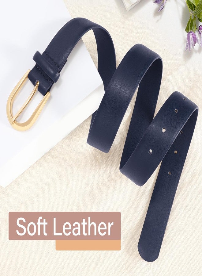SANSTHS Women Belt for Jeans Pants Fashion Gold Buckle Ladies Dress Waist Belt,Navy,M - Image 2