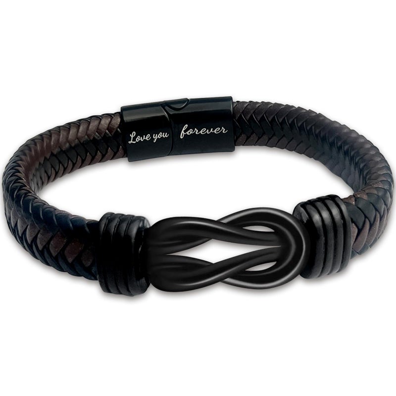 Tienyuu Knot Bracelet Gifts for Men â€“ Brown Braided Leather Stainless Steel Infinity Bracelet, "Love You Forever" Engraved, Perfect for Husband, Boyfriend, Son, Grandson, Brother, Always Linked Together - Image 1