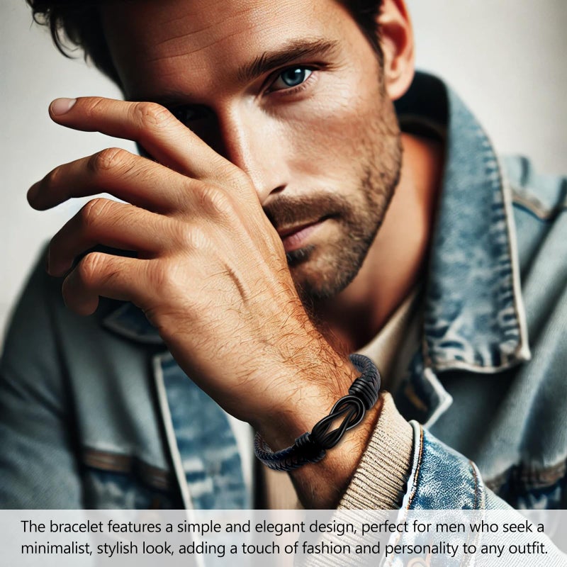 Tienyuu Knot Bracelet Gifts for Men â€“ Brown Braided Leather Stainless Steel Infinity Bracelet, "Love You Forever" Engraved, Perfect for Husband, Boyfriend, Son, Grandson, Brother, Always Linked Together - Image 2