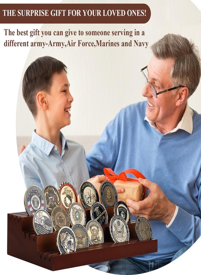 Samplife Challenge Coin Display Stand,Three-Tier Coin Rack Military Coins Display Holders Shelves,Wooden Army Collectible Coins Holder Case Holds 45-50 Coins Vacation Present - Image 4