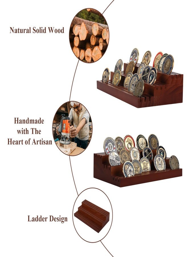 Samplife Challenge Coin Display Stand,Three-Tier Coin Rack Military Coins Display Holders Shelves,Wooden Army Collectible Coins Holder Case Holds 45-50 Coins Vacation Present - Image 2