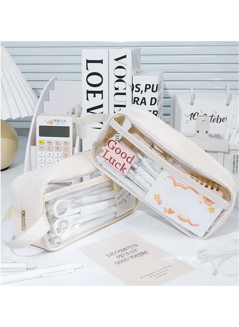 Large Capacity Pencil Case, Clear Handheld Multifunction Pencil Pouch Simple Stationery Bag Aesthetic Pen Bag for School Teen Girl Boy Office Adult  - Image 2