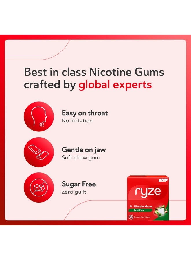 Ryze علكة ريز نيكوتين 2 ملغ | عبوة من 5 (45 علكة) | رويال بان | الحرية من التدخين والتبغ | سهلة على الحلق | معتمدة من منظمة الصحة العالمية وإدارة الغذاء والدواء | خالية من السكر | تبييض الأسنان - Image 4