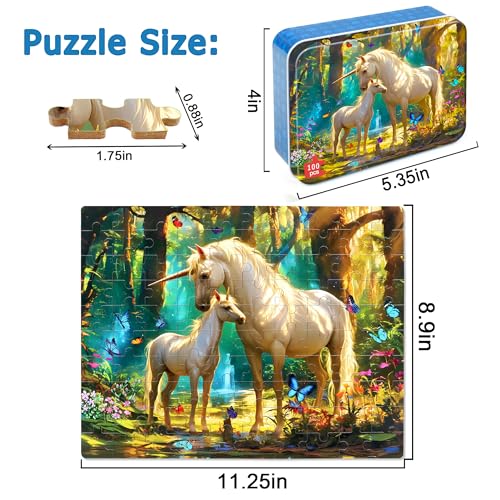 LELEMON Puzzles for Kids Ages 46Unicorn 100 Piece Puzzles for Kids Ages 48 in a Metal BoxEducational Jigsaw Puzzles 100 Piece Puzzle Games Puzzle Toys for Girls and Boys - Image 5
