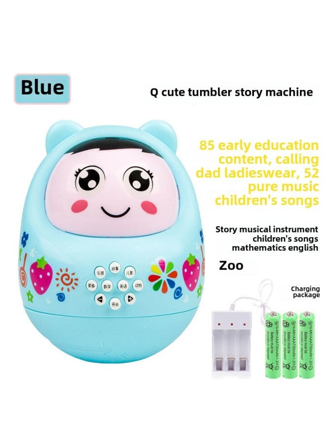 Baby Early Education Machine Tumbler Toy Children Baby Phone Phone Music Fun Story Machine Supermarket Stall-Color:Early Education Tumbler Blue  Bag + Rechargeable Battery - Image 1