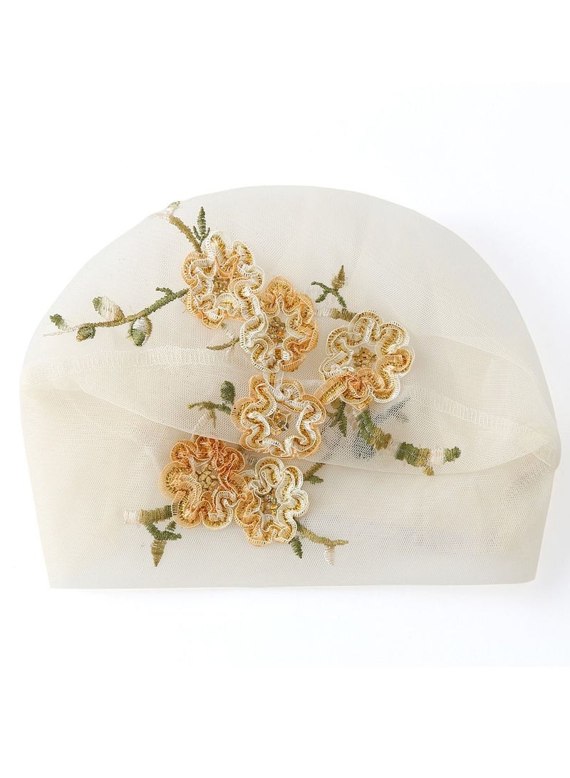 Loquat Muslim Women's Embroidery Mesh Hijab Inner Cap Light Beige - Image 3