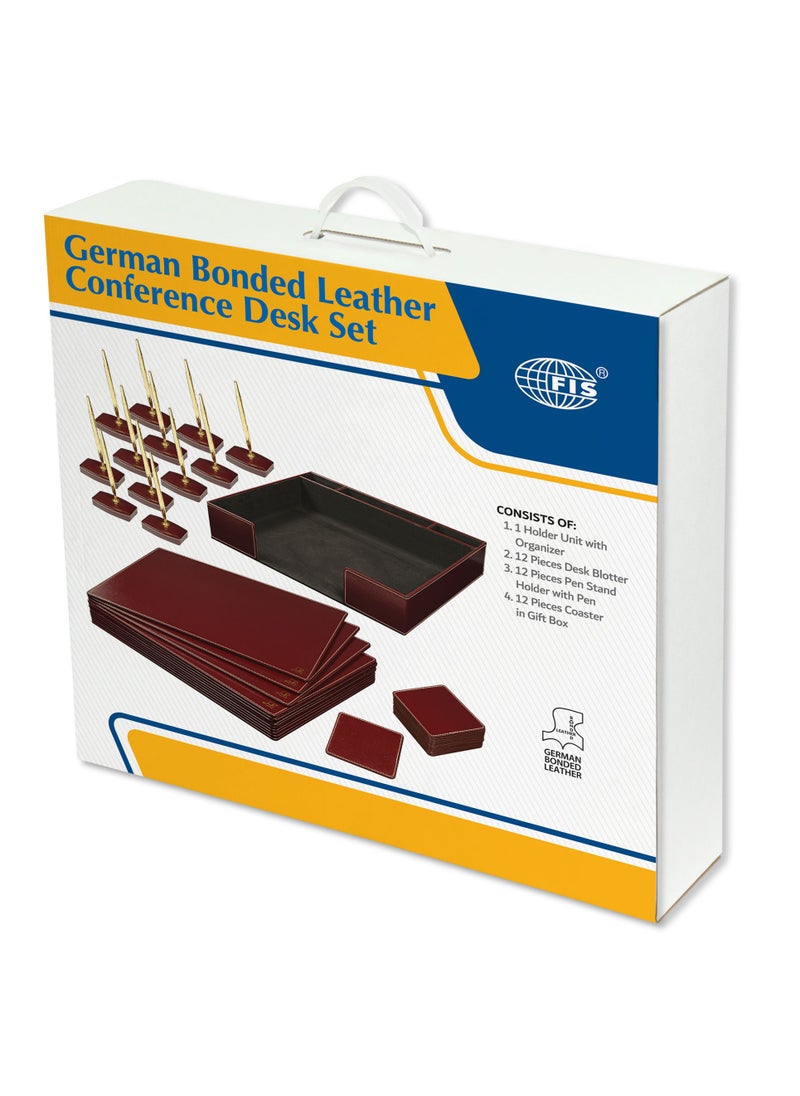 FIS - FIS Executive Conference Room Set of Bonded Leather Desk Blotter, Coaster and Pen Holder with Pen - Black - FSDSCONFRSETBK - Image 1