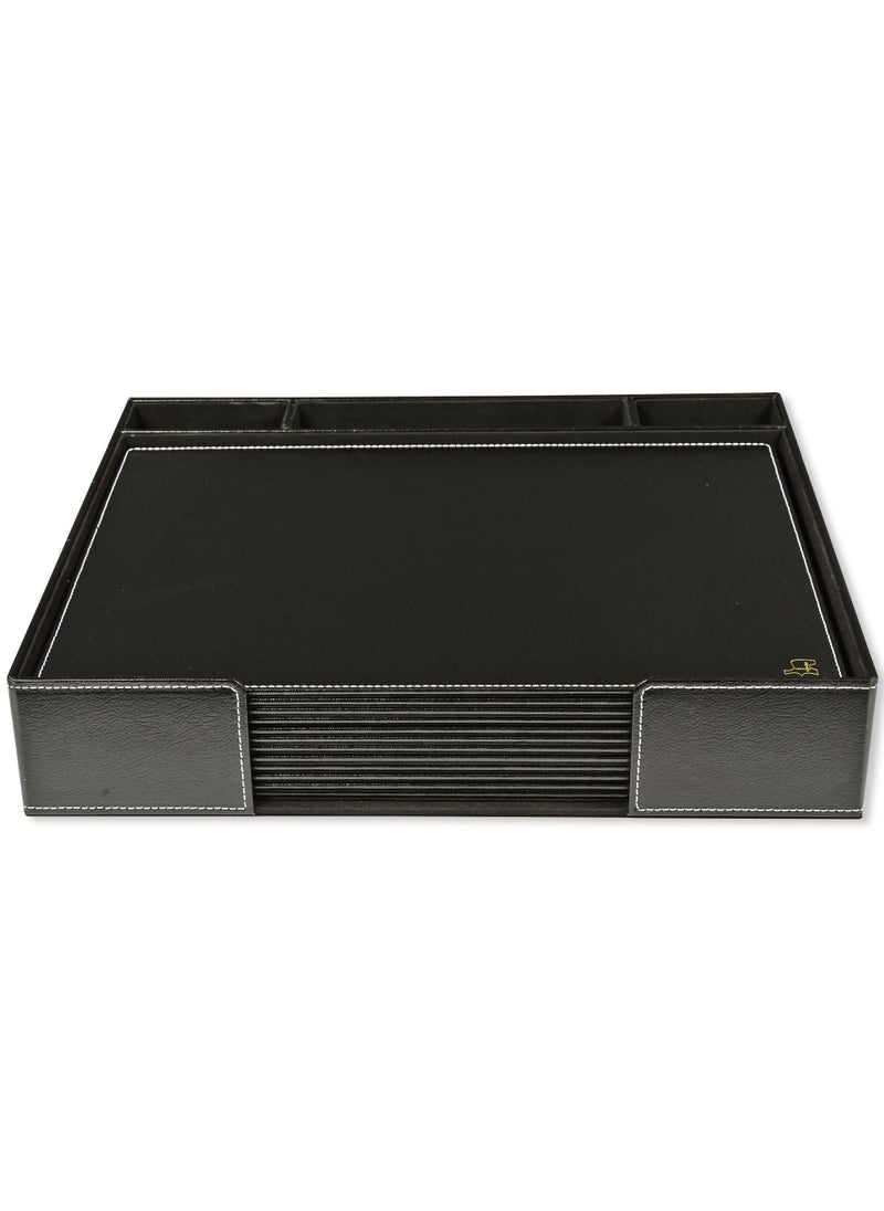 FIS - FIS Executive Conference Room Set of Bonded Leather Desk Blotter, Coaster and Pen Holder with Pen - Black - FSDSCONFRSETBK - Image 1