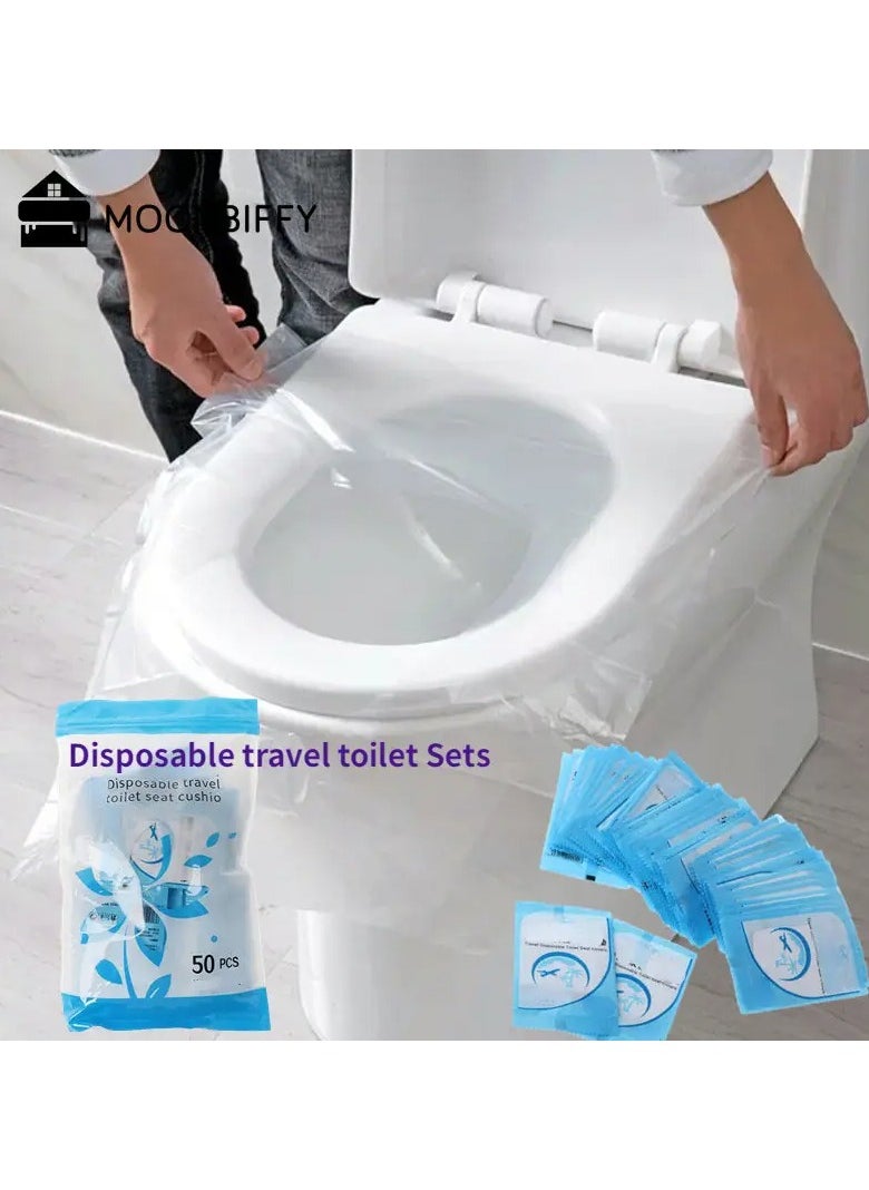 KITCHENOO 50pcs Disposable Toilet Seat Cover Maternity Thickened Waterproof Plastic Travel Toilet Seat Cover Dirtproof Household Hotel Cushion Paper  - Image 1