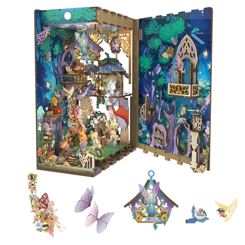 Tonecheer x British Library DIY Book Nook Kit,Shakespeare 3D Wooden Puzzle for Adults,Miniature House Booknook Bookshelf Insert Decor with LED Lights Unique Gifts (A Midsummer Night's Dream) - Image 1