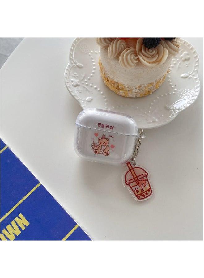 Cartoon Airpods3 Protective Case Cute Simple Suitable For Apple 1/2 Generation Earphone TPU Transparent Soft Case-Color:Milk Tea Bear + Same Pendant-Model:Airpods1/2 General - Image 1
