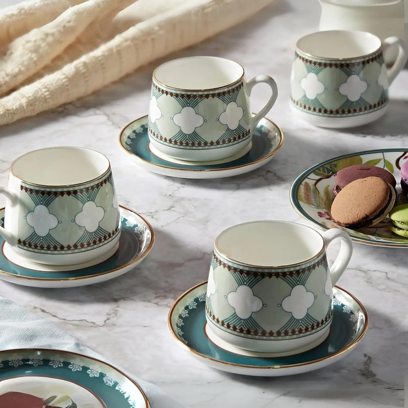 India Circus Fine Ceramic Cup Saucer Set of 8 4 Cups 4 Saucers 280 ml EachLE09 Elegant Design for Home and Kitchen and Can be Gifted to Your Loved Ones On Any Occassions - Image 1