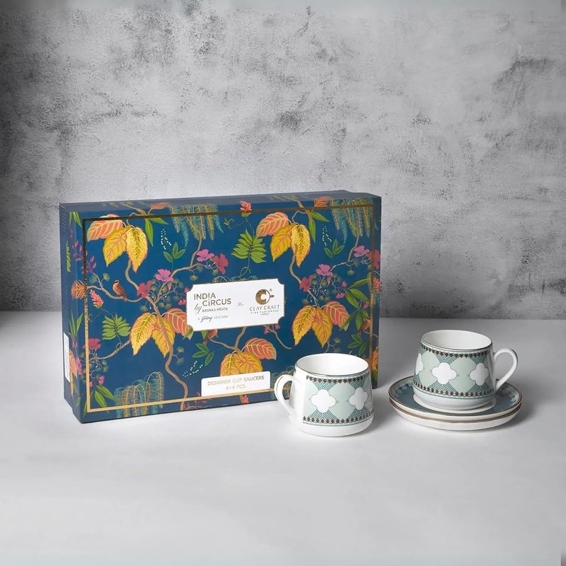 India Circus Fine Ceramic Cup Saucer Set of 8 4 Cups 4 Saucers 280 ml EachLE09 Elegant Design for Home and Kitchen and Can be Gifted to Your Loved Ones On Any Occassions - Image 5