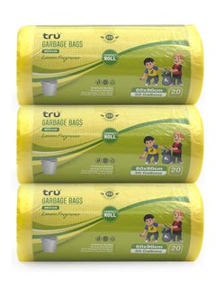 Tru tru Lemon Scented Garbage Bags Compact Roll 60x90cm - Pack of 3 