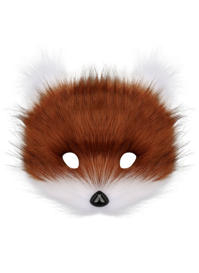 Generic Halloween Fox Half-Face Mask Set with Plush Tail and Beast Ears red brown white mask 