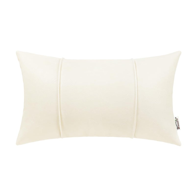BRAWARM BRAWARM Cream Leather Throw Pillow Covers 12 X 20 Inches - Faux Leather Lumbar Pillow Cover with Piping  Hand Stitched Leather Throw Pillow for Couch Sofa Bed Living Room Home Decorative