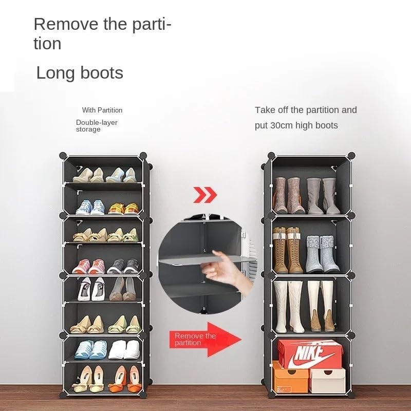 Owme Stylish Multi-Layer Shoe Rack with Dustproof Doors and Side Hooks | 6 Door-12 Shelf Space-Saving Shoe Organizer Cabinet for Home & Office | Modular Shoe Rack (Grey, 6 Shelf) - Image 3