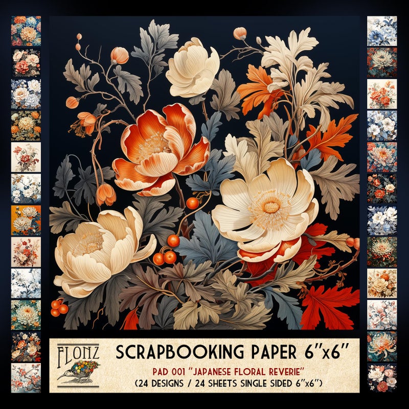 FLONZ Scrapbook Paper (24 sheets 6"x6") Crystal Forest Glow ~ A mystical collection of gemstone and foliage illustrations in vibrant digital painterly style with glowing highlights dark contrasts - Image 1