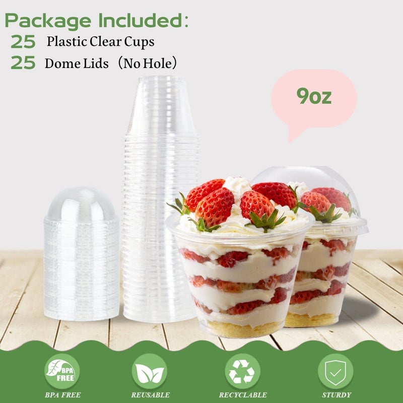 Artpreti 25 Sets 9oz Clear Plastic Parfait Cups with Dome Lids(NO HOLE) - Disposable Dessert Cups with Lids for Dips Snacks and Fruit Yogurt Smoothie Iced Cold Drinks  No Leaking - Image 3