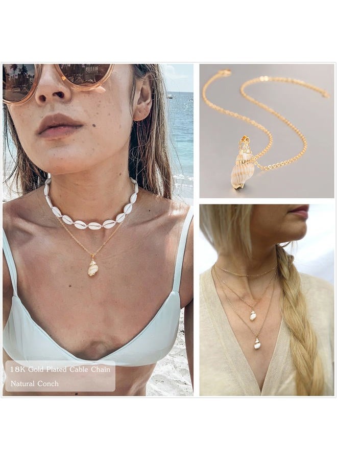 POTESSA Natural Seashell Shell Scallop Pendant Choker Necklace Adjustable 18K Gold Plated Cable Chain Handmade Jewelry for Women Girls, Metal - Image 4