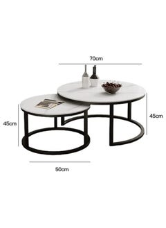 AGD Style Coffee Tables Set Modern Nordic End Tables for Living Room 2 Round Nesting Tables  - Image 5