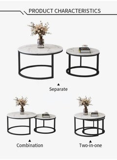 AGD Style Coffee Tables Set Modern Nordic End Tables for Living Room 2 Round Nesting Tables  - Image 3
