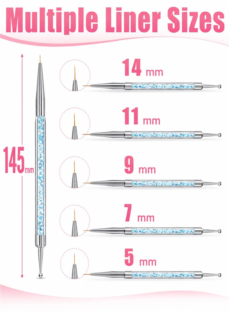 Al Kanzi 5 Pcs Double Head Nail Art Brushes, Fine Liner & Dotting Tool Set for DIY Manicure, Nylon Bristle Nail Drawing Pen Kit for Home and Salon Use - Image 2