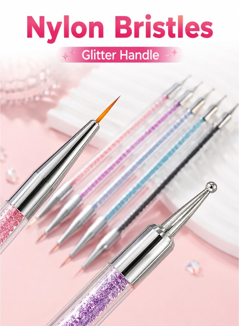 Al Kanzi 5 Pcs Double Head Nail Art Brushes, Fine Liner & Dotting Tool Set for DIY Manicure, Nylon Bristle Nail Drawing Pen Kit for Home and Salon Use - Image 3