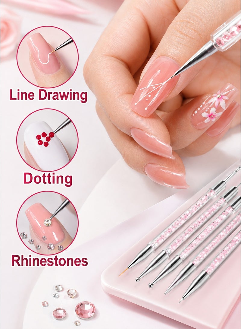 Al Kanzi 5 Pcs Double Head Nail Art Brushes, Fine Liner & Dotting Tool Set for DIY Manicure, Nylon Bristle Nail Drawing Pen Kit for Home and Salon Use - Image 4
