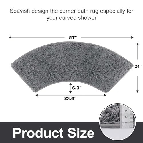 Seavish Luxury Grey Shag Curved Bath Rug, 18 x 57 inch Non Slip Microfiber Soft Absorbent Fanned Shower Mats Washable Bathroom Rug Corner Bath Tub Floor Carpet for Quadrant Shower Stall - Image 5