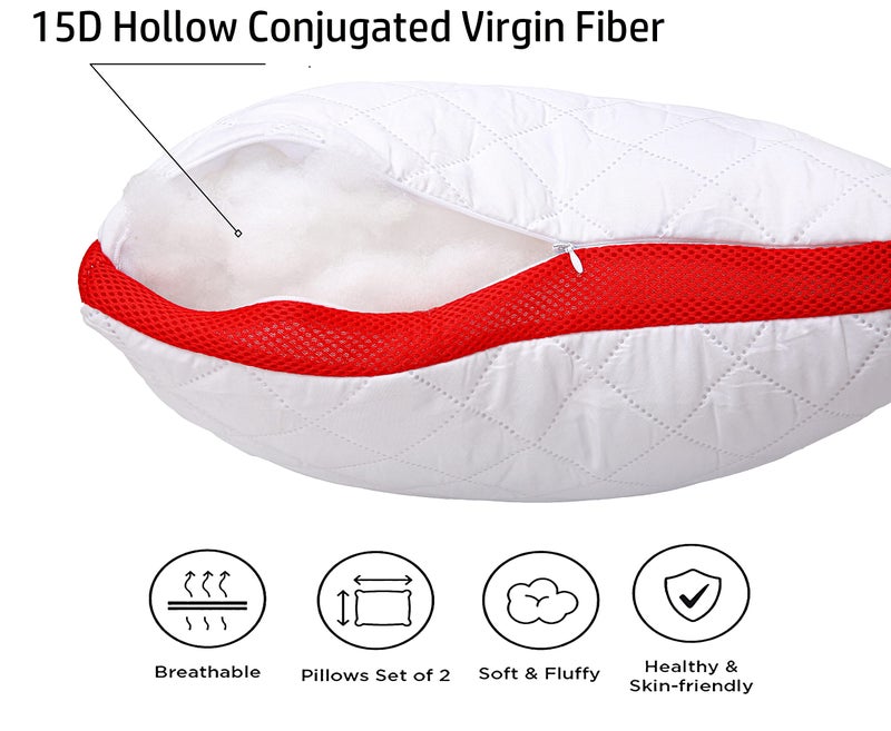 PAPAYA PAPAYA 2-Pack Bed Pillows for Sleeping Adjustable Soft Microfiber Pillows Standard Size Set of 2 - Luxury Quilted Pillows for Side Back Sleepers - White  - Image 3