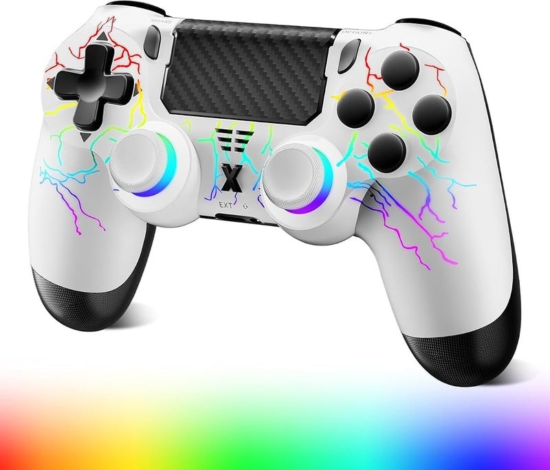 يوج® وحدة تحكم لاسلكية لـ PS-4، تصميم مميز مع أضواء RGB، بطارية سعة 1000 مللي أمبير ساعة، عصا تحكم تدعم الاهتزاز المزدوج/مستشعر جيروسكوبي سداسي المحاور/لوحة لمس، مناسبة لـ PS-4/Pro/Slim/PC - Image 1