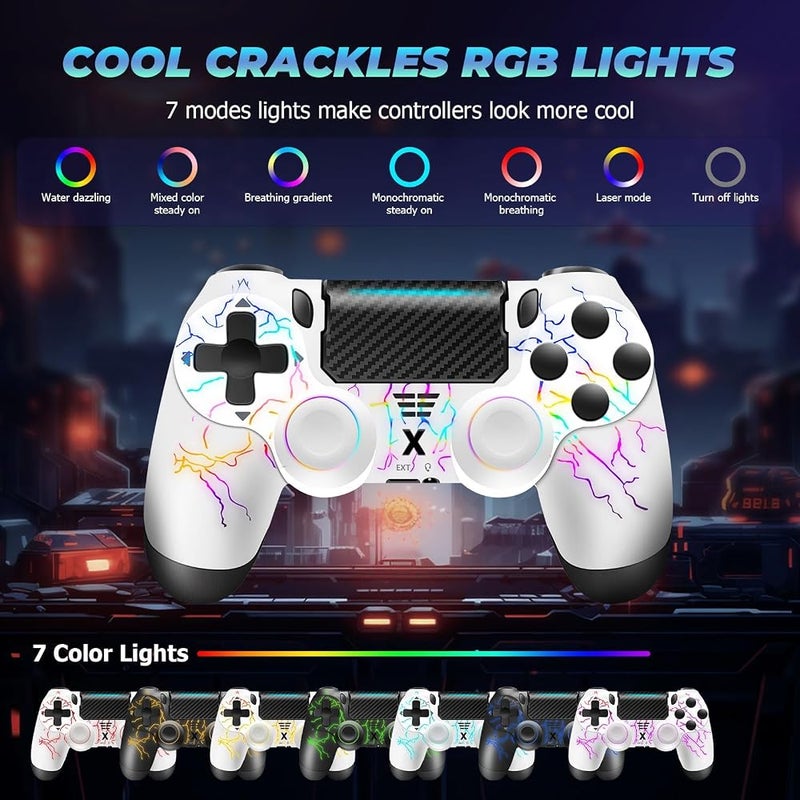 يوج® وحدة تحكم لاسلكية لـ PS-4، تصميم مميز مع أضواء RGB، بطارية سعة 1000 مللي أمبير ساعة، عصا تحكم تدعم الاهتزاز المزدوج/مستشعر جيروسكوبي سداسي المحاور/لوحة لمس، مناسبة لـ PS-4/Pro/Slim/PC - Image 2