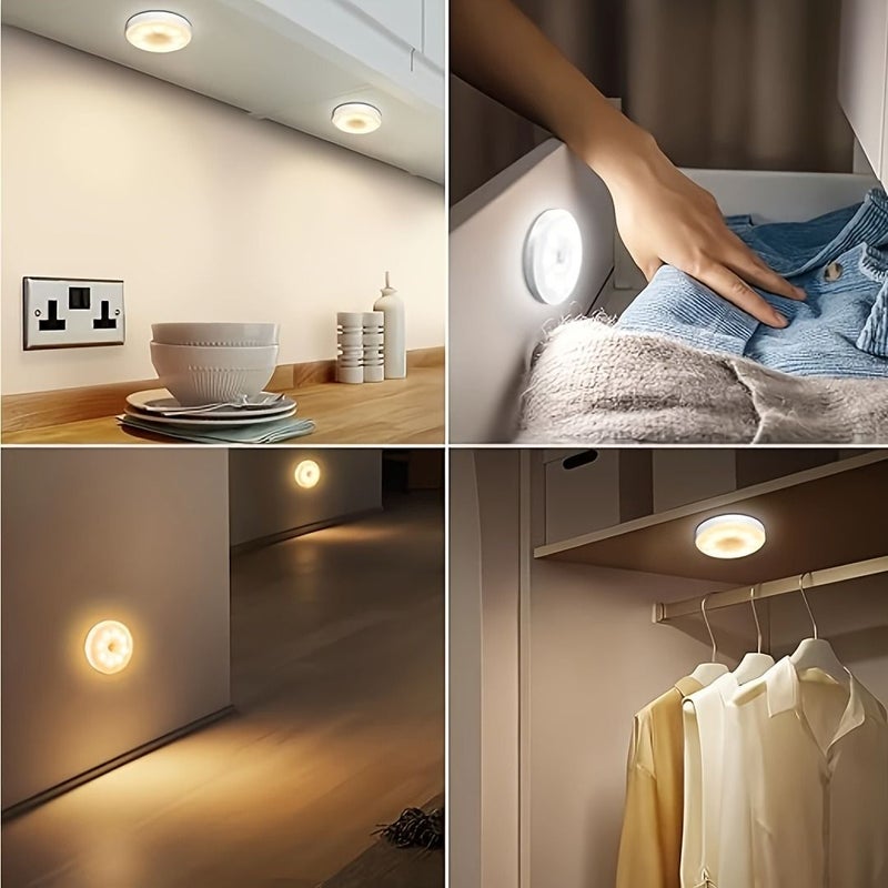 4 عبوات ضوء ليلي LED دافئ ذكي مع حساس حركةقابل للشحن عبر USB، مغناطيسي، عمر بطارية طويل، مناسب للخزائن والسلالم والداخلية. - Image 4