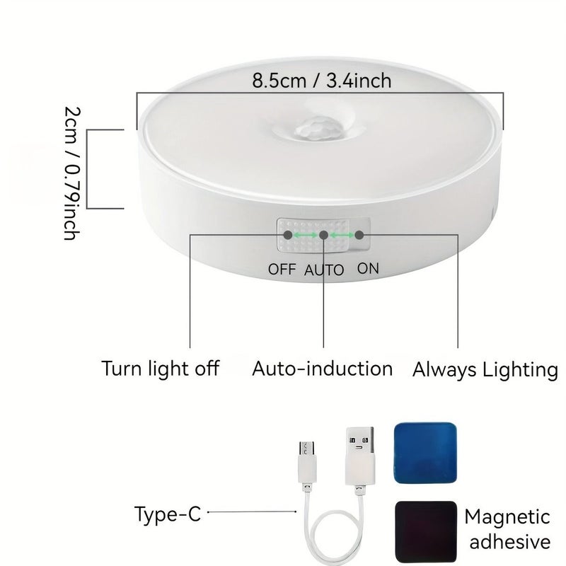 4 عبوات ضوء ليلي LED دافئ ذكي مع حساس حركةقابل للشحن عبر USB، مغناطيسي، عمر بطارية طويل، مناسب للخزائن والسلالم والداخلية. - Image 2