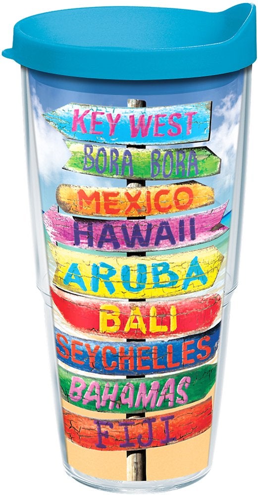 Tervis Tropical Destination Signs Tumbler with Wrap and Turquoise Lid 24oz Clear