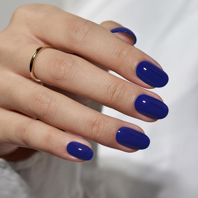 BTArtbox Press On Nails Short - Navy Blue Press On Nails, Short Oval Fake Nails with Nail Glue, Natural Soft Gel Nail Kit, Natural Reusable Glue On Nails in 16 Sizes, Mystic Wide range compatible material - Image 2