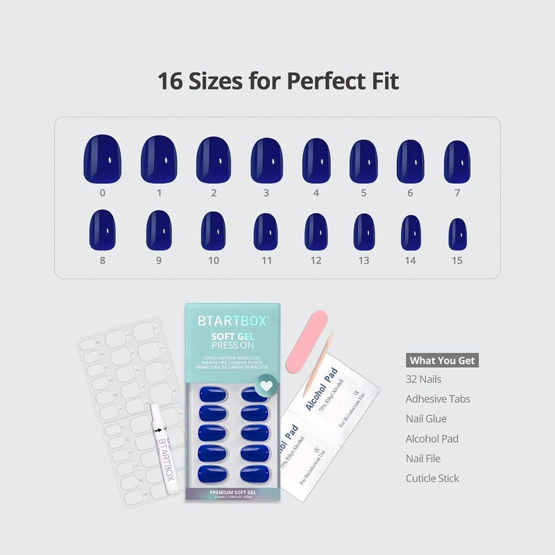 BTArtbox Press On Nails Short - Navy Blue Press On Nails, Short Oval Fake Nails with Nail Glue, Natural Soft Gel Nail Kit, Natural Reusable Glue On Nails in 16 Sizes, Mystic Wide range compatible material - Image 4