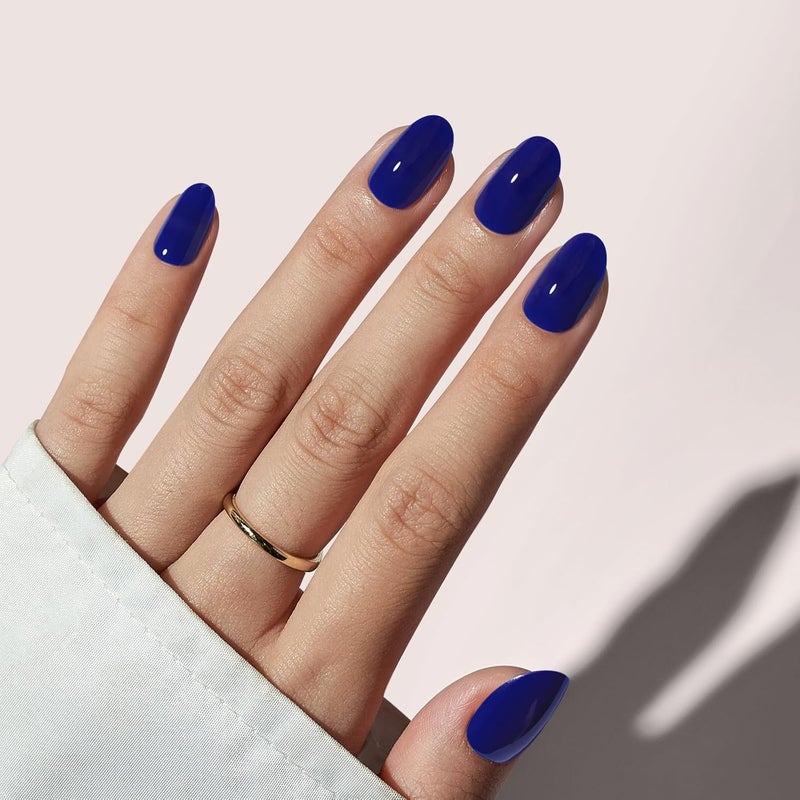 BTArtbox Press On Nails Short - Navy Blue Press On Nails, Short Oval Fake Nails with Nail Glue, Natural Soft Gel Nail Kit, Natural Reusable Glue On Nails in 16 Sizes, Mystic Wide range compatible material - Image 1