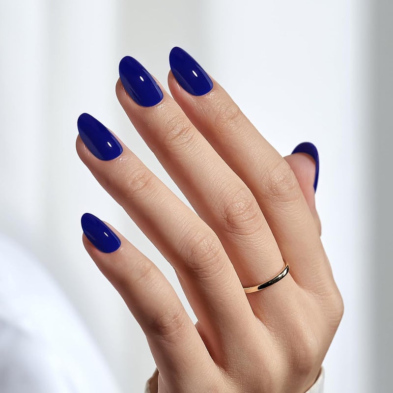 BTArtbox Press On Nails Short - Navy Blue Press On Nails, Short Oval Fake Nails with Nail Glue, Natural Soft Gel Nail Kit, Natural Reusable Glue On Nails in 16 Sizes, Mystic Wide range compatible material - Image 3
