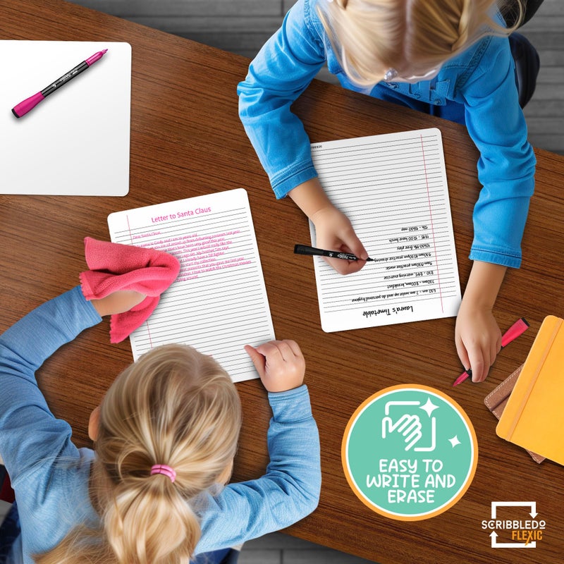 Scribbledo College Ruled Lined White Board Sheets for Students 9â€x12â€ Dry Erase Board with Lines Sheets Ruled Writing Whiteboard Sheets Homeschool Supplies Teacher Classroom Pack of 10 - Image 3